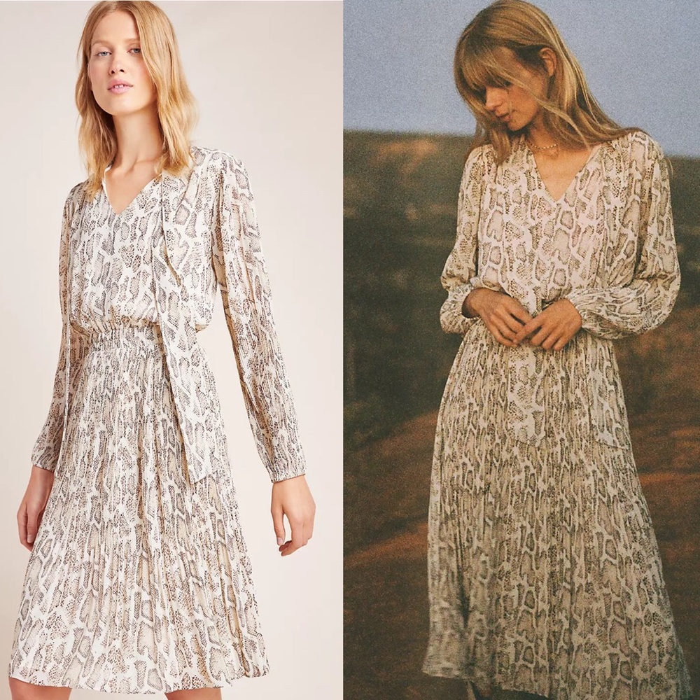 Rare Anthropologie Olivia Snake-Printed Midi Dress